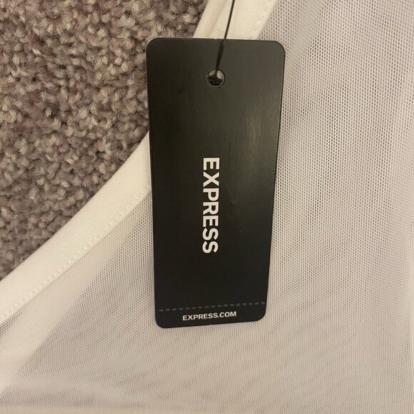 Express Womens Body Contour Stretch One Shoulder Mesh Cropped Tank White Size XS - Picture 15 of 16